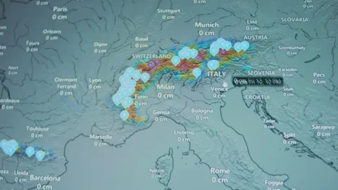 Weather forecast on world map on computer screen. Web service showing ski Stock Footage 272805677
