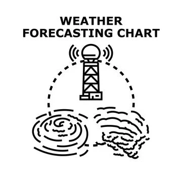 Weather forecasting chart with radar and storm clouds Stock Illustration