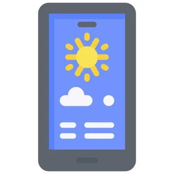 Weather forecasting on mobile icon, Summer vacation related vector Stock Illustration