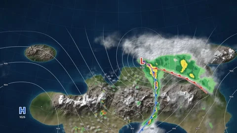 Weather Front Isobar Map Cyclones Sweeping Across Continent Seamless Loop Vidéo 346878594