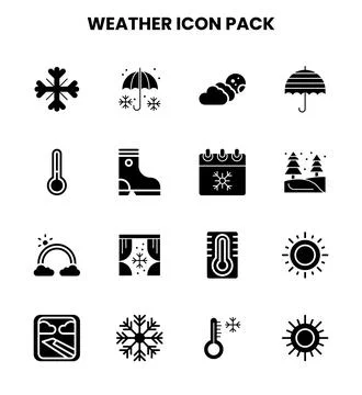 Weather Glyph Bundle Icons Pack Stock Illustration