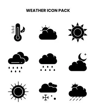 Weather Glyph Set Icons Pack Stock Illustration