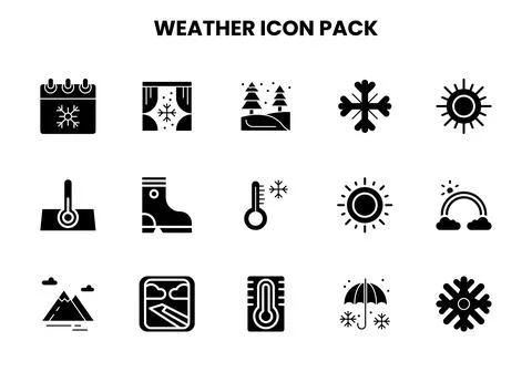 Weather Glyph Vector Icons Pack Stock Illustration