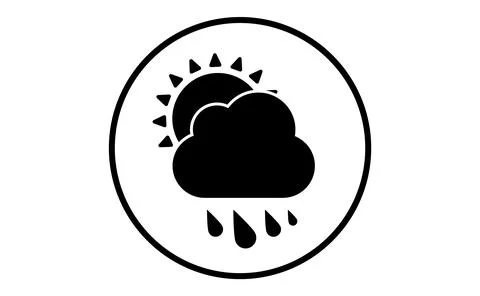 Weather icon of cloud and sun with raindrops, art vector illustration. Sticky Stock Illustration