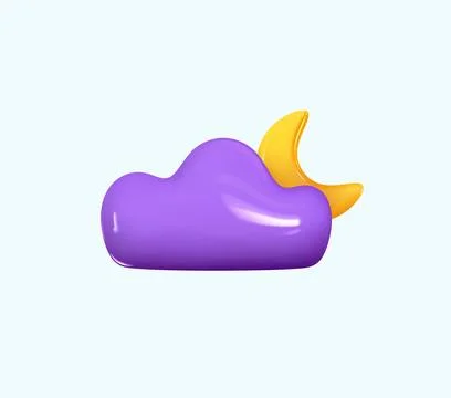 Weather icon Cloud with crescent moon. Realistic 3d symbol design. Vector i.. Stock Illustration
