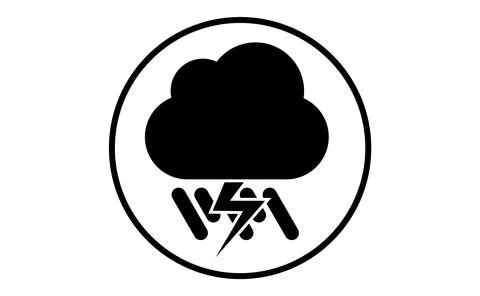 Weather icon of cloud with lightnings and raindrops, vector illustration. Sti Stock Illustration
