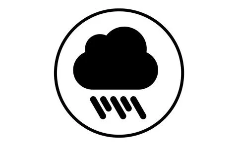 Weather icon of cloud with raindrops, vector illustration. Sticky symbol of f Stock Illustration