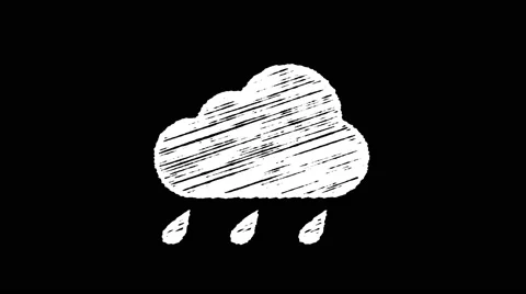 Weather icon rain, blue cloud with drops painted with chalk 4K Stock-Footage 61599994