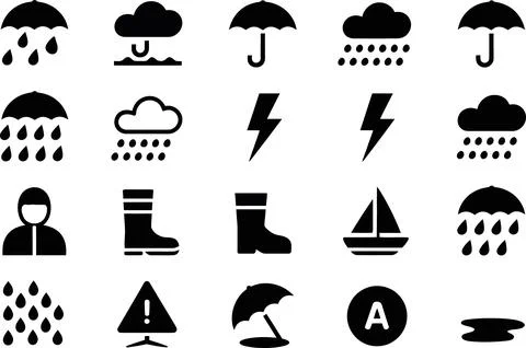 Weather Icon Set with Black Vector Symbols 스톡 일러스트