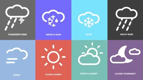 Weather Icon Set Collection With Multiple Conditions Stock Footage 335574856