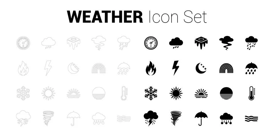 Weather Icon Set. Editable vector minimalist fill and outline icon. Stock Illustration