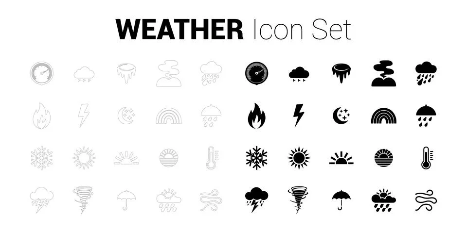 Weather Icon Set. Editable vector minimalist fill and outline icon. Stock Illustration