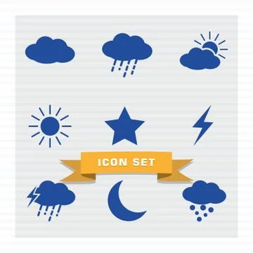 Weather icon set flat style. Stock Illustration