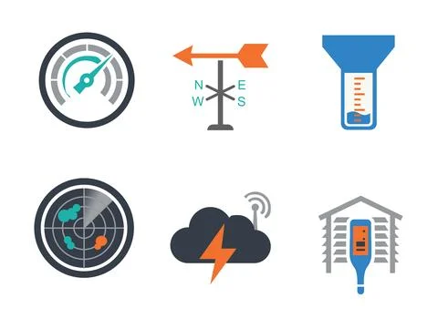Weather icon set with radar, barometer and forecast symbols Stock Illustration