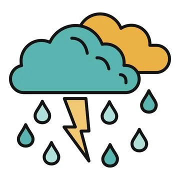 Weather icon showing storm cloud raining with lightning Stock Illustration