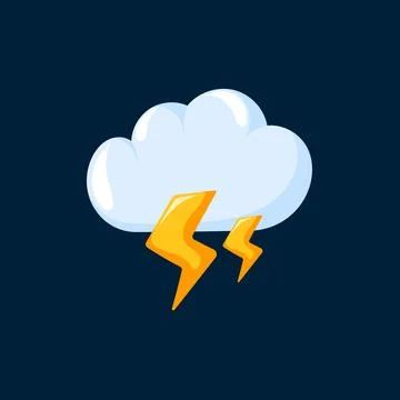 Weather icon of thunderstorm cloud with Lightning in cartoon style on a dark Stock Illustration