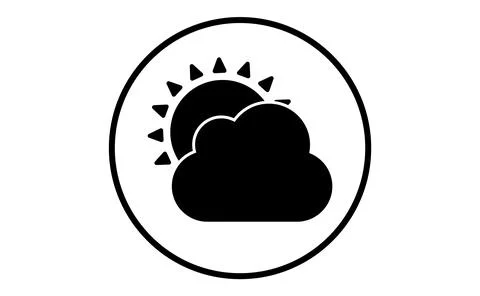 Weather icon of white cloud and sun, vector illustration. Sticky symbol of fo Stock Illustration