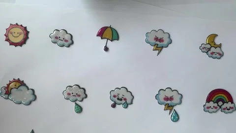Weather Icons, Featuring Clouds, Rain, and Sun on White Background Vídeos de archivo 312836197