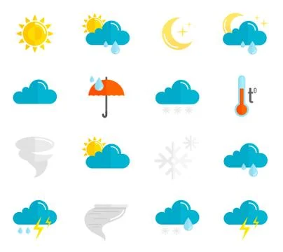 Weather Icons Flat Set Illustrazione stock