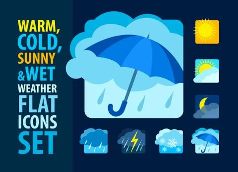 Weather icons set flat Stock Illustration