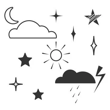 Weather icons set. Isolated elements in black gray color. White background Stock Illustration