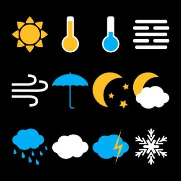 Weather icons vector set in flat style Stock Illustration