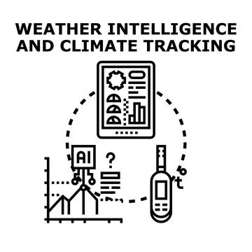 Weather intelligence and climate tracking system analyzing forecast data Stock Illustration