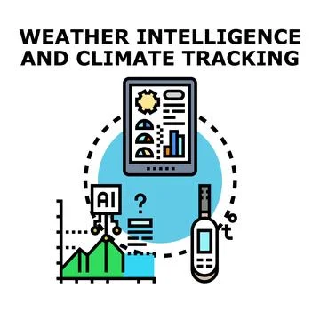 Weather intelligence and climate tracking system analyzing forecast data Stock Illustration