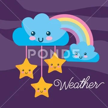 Weather Kawaii Cartoon Rainbow Clouds Stars