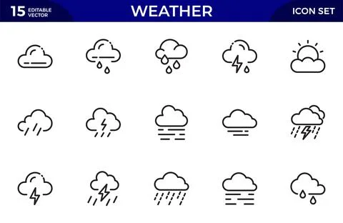 Weather Line icon set. Thin line icons set. Simple vector icons. Thin outli.. Stock Illustration