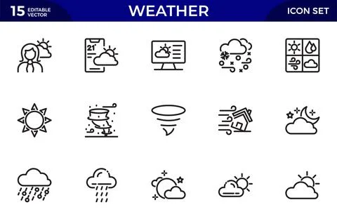 Weather Line icon set. Thin line icons set. Simple vector icons. Thin outli.. Stock Illustration