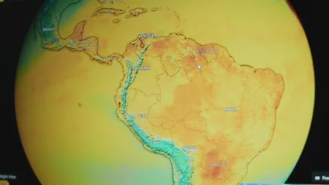 Weather map. Graphic presentation of Earth Globe showing temperature in South Stock Footage 273035339
