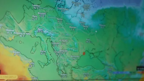 Weather map. Graphic presentation of Earth Globe showing the Spring temperature Stock Footage 273035774
