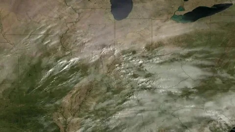 A weather map shows various storms passing the midwest of the US. Video stock 74798427