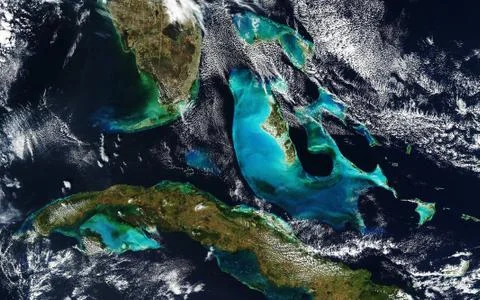 Weather map of the U.S. state of Florida, Cuba and the Bahamas. View from outer  Stock Photos