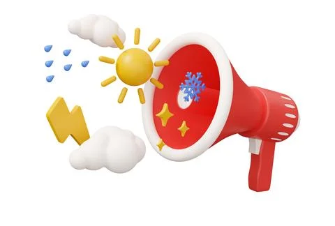 Weather megaphone 3d render illustration in minimal cartoon style isolated .. Stock Illustration