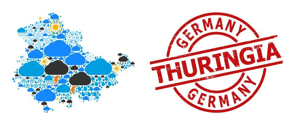 Weather Mosaic Map of Thuringia State and Grunge Seal イラスト素材