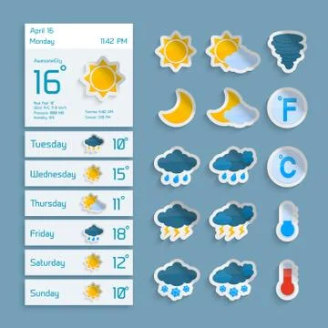 Weather Paper Widgets Set Stock Illustration