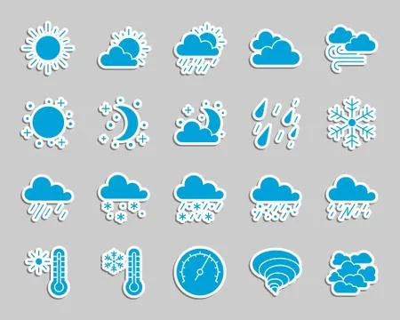 Weather patch sticker icons vector set Stock Illustration