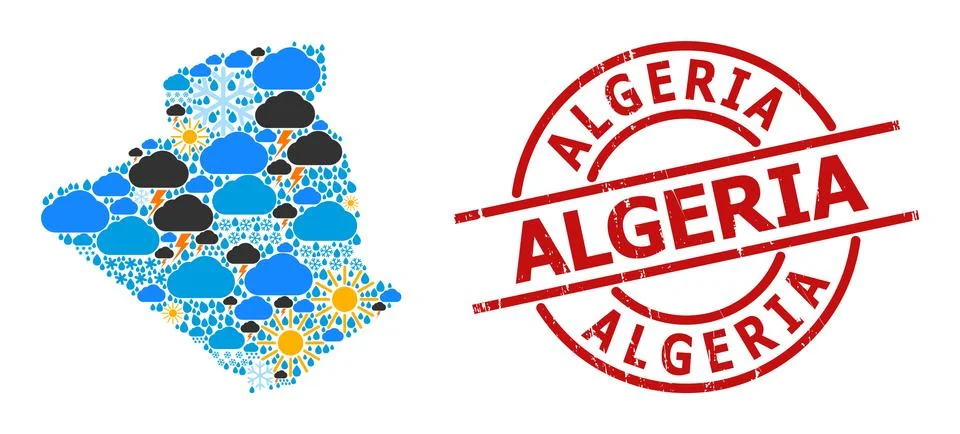 Weather Pattern Map of Algeria and Distress Badge 스톡 일러스트