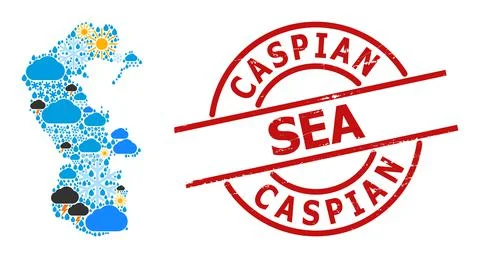 Weather Pattern Map of Caspian Sea and Scratched Stamp Stock Illustration