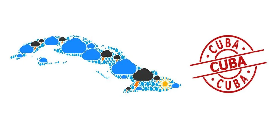 Weather Pattern Map of Cuba and Grunge Stamp Seal Illustrazione stock