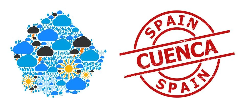 Weather Pattern Map of Cuenca Province and Grunge Seal Illustrazione stock