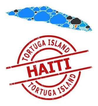 Weather Pattern Map of Haiti Tortuga Island and Grunge Badge Stock Illustration