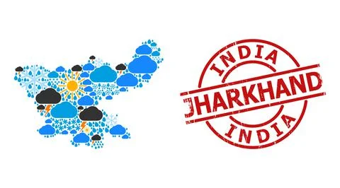 Weather Pattern Map of Jharkhand State and Rubber Stamp Seal Illustrazione stock