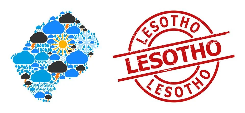Weather Pattern Map of Lesotho and Scratched Stamp Seal Stock Illustration