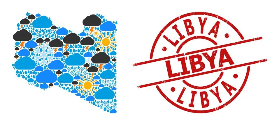 Weather Pattern Map of Libya and Scratched Stamp Seal Stock Illustration