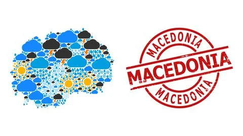 Weather Pattern Map of Macedonia and Rubber Badge 스톡 일러스트