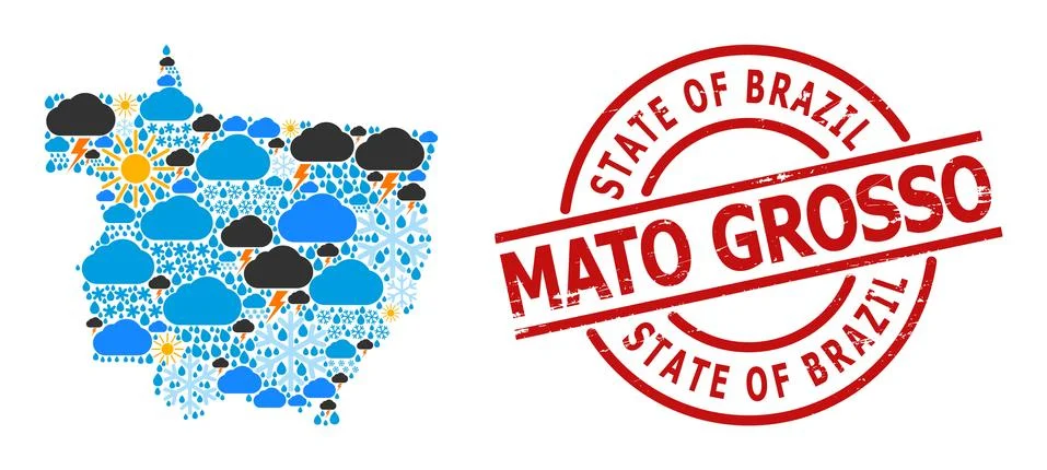 Weather Pattern Map of Mato Grosso State and Grunge Stamp Seal 스톡 일러스트