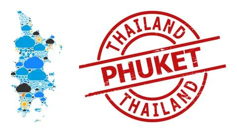 Weather Pattern Map of Phuket and Distress Stamp Seal 스톡 일러스트
